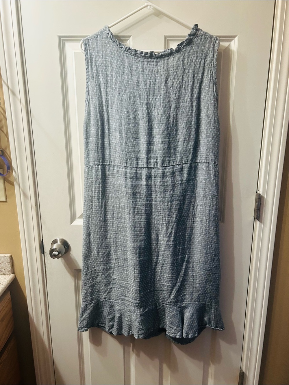 Flax Light Blue Textured Ruffle V-Neck Top - Picture 2 of 6